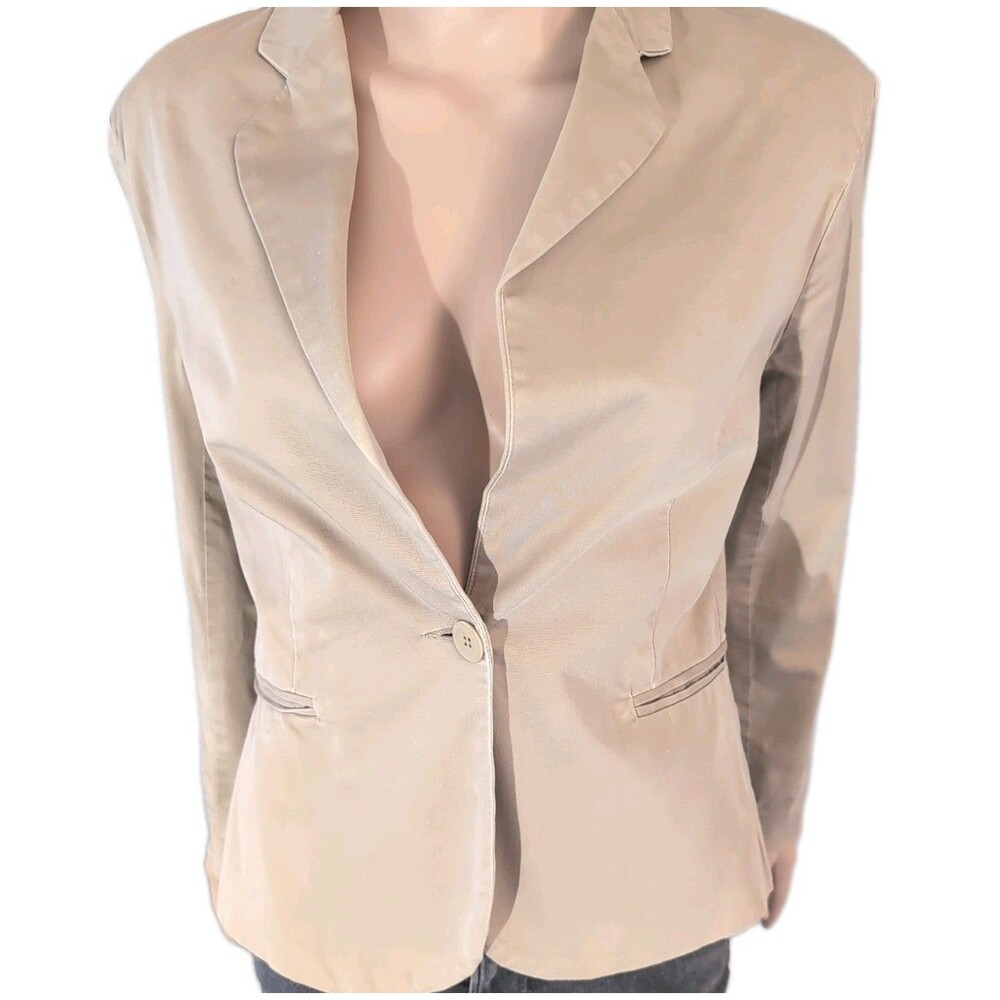 Zara Basic Beige Cotton Blend Single Button Tailored Blazer Size 10